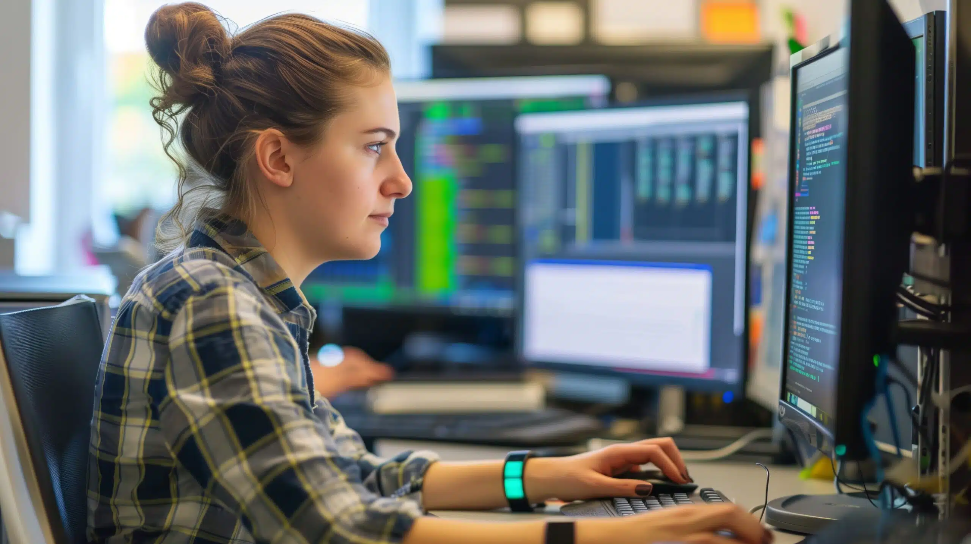 Stagiaire concentrée en post-production